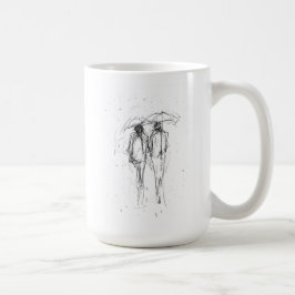 Taza De Café Pareja romántica camina en lluvia con paraguas