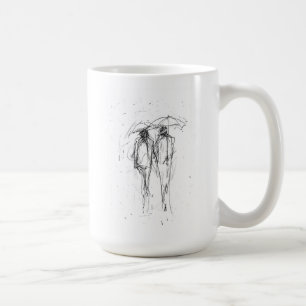 Taza De Café Pareja romántica camina en lluvia con paraguas
