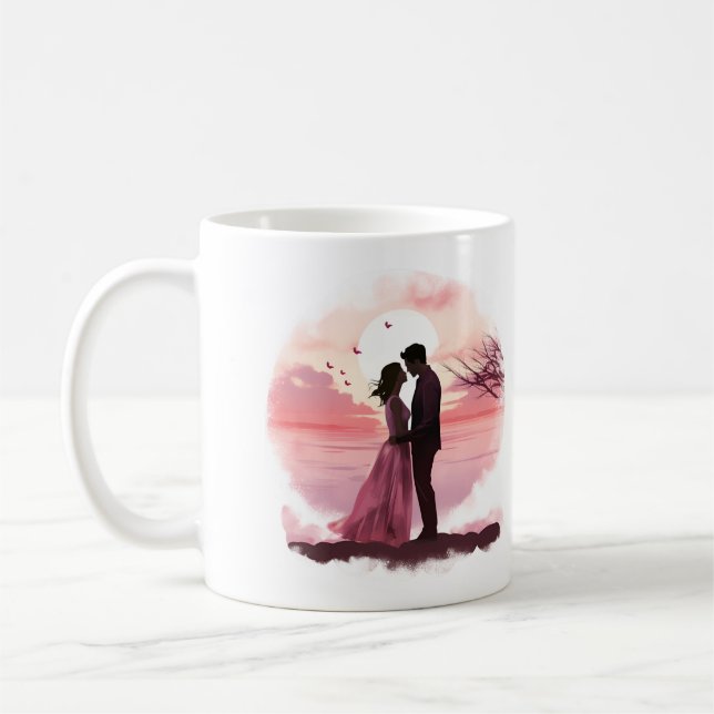 Taza De Café Pareja Romántica En El Café Sunset Mug (Izquierda)