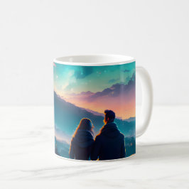 Taza De Café Pareja Sentada En El Techo