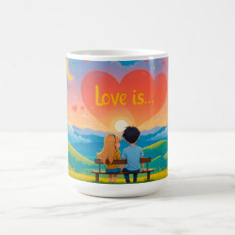 Taza De Café Pareja Sentada en un Banco