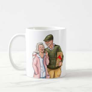 Taza De Café Pareja vieja a todo color Aniversario a la derecha