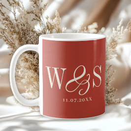 Taza De Café Parejas de novios iniciales rústicas elegantes