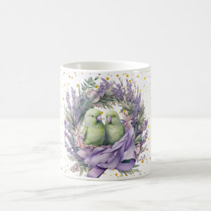 Taza De Café Parejas de pájaros lavanda