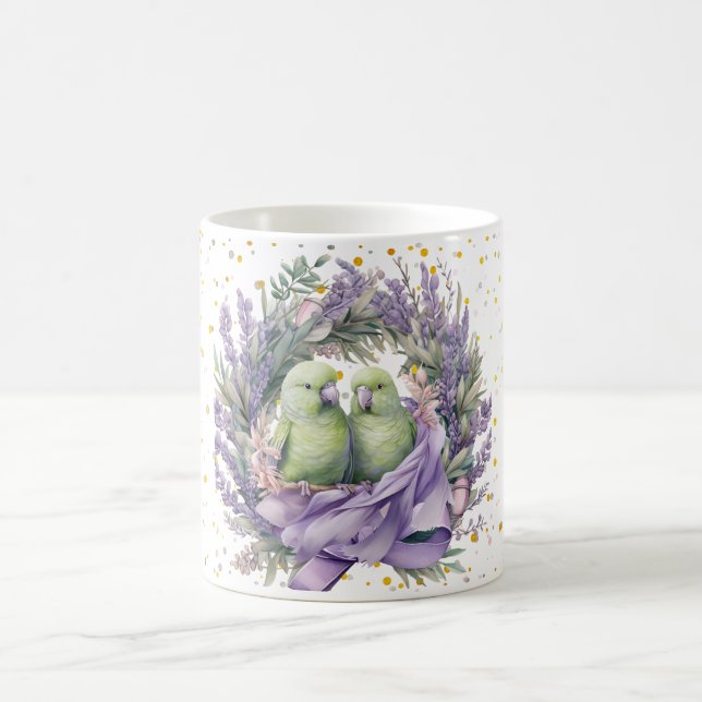 Taza De Café Parejas de pájaros lavanda (Centro)