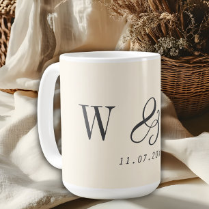 Taza De Café Parejas de recién casados iniciales crema natural 