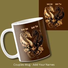 Taza De Café Parejas Dragones de oro Añadir nombres