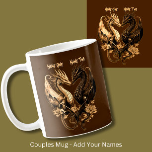Taza De Café Parejas Dragones de oro Añadir nombres