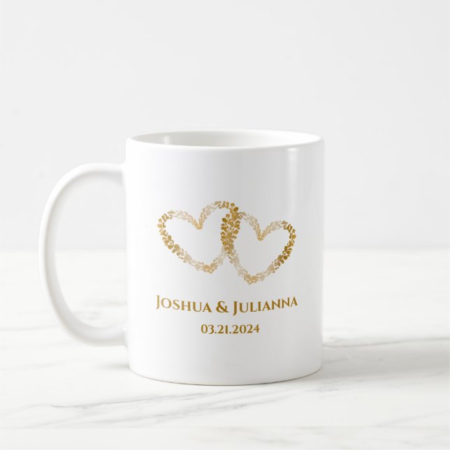 Taza De Café Parejas Nombres de Corazones de Oro Elegantes Rega (Izquierda)