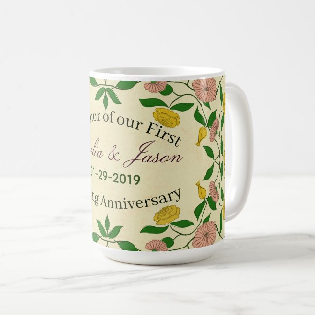 Taza De Café Parejas Personalizadas Primer Aniversario Boda (Anverso derecho)