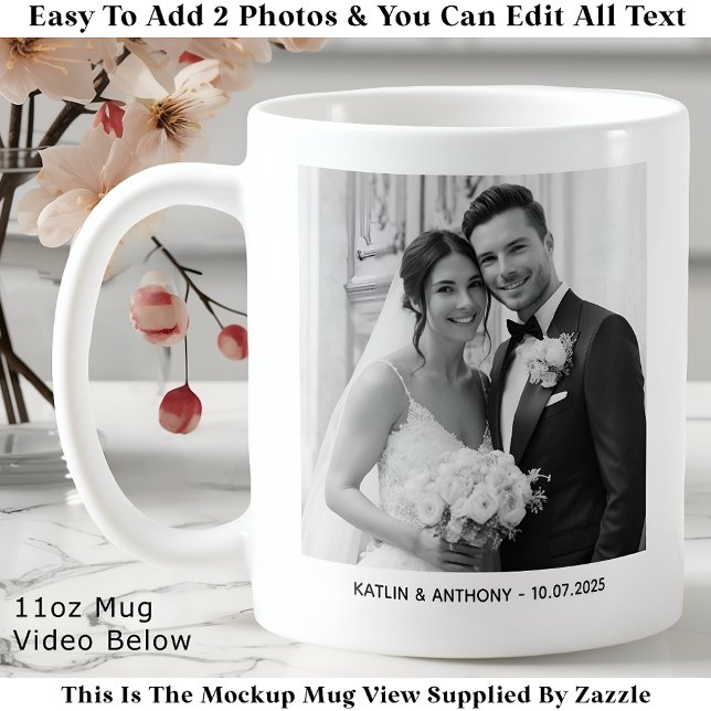 Taza De Café Parents & Couple Minimalist Two Photo Wedding (Subido por el creador)