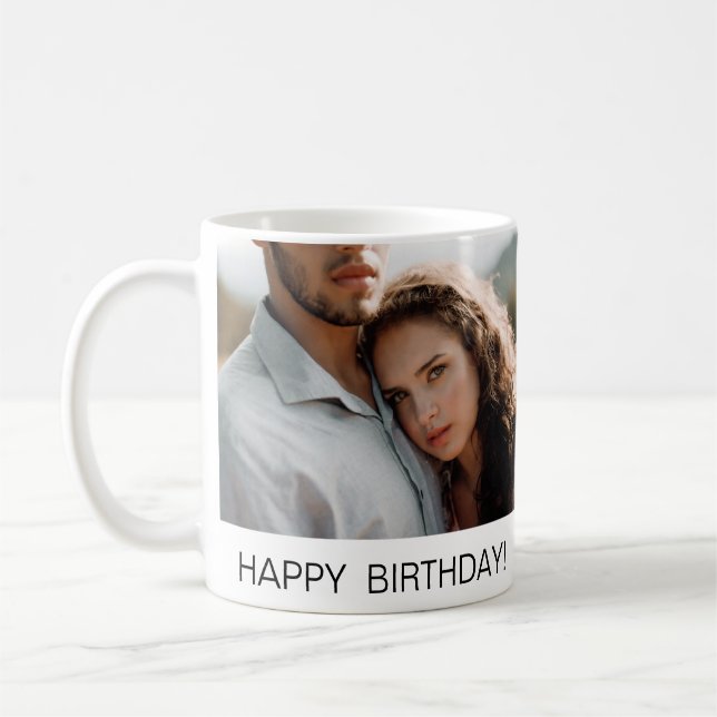 Taza De Café Pares personalizados foto del feliz cumpleaños (Izquierda)