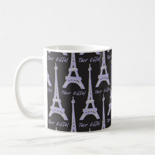 Taza De Café Paris Eiffel Tower France Morado y Negro Mug