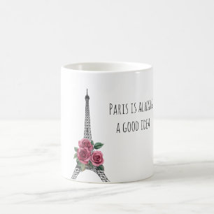 Taza De Café París es siempre una buena idea Torre Eiffel Rosas
