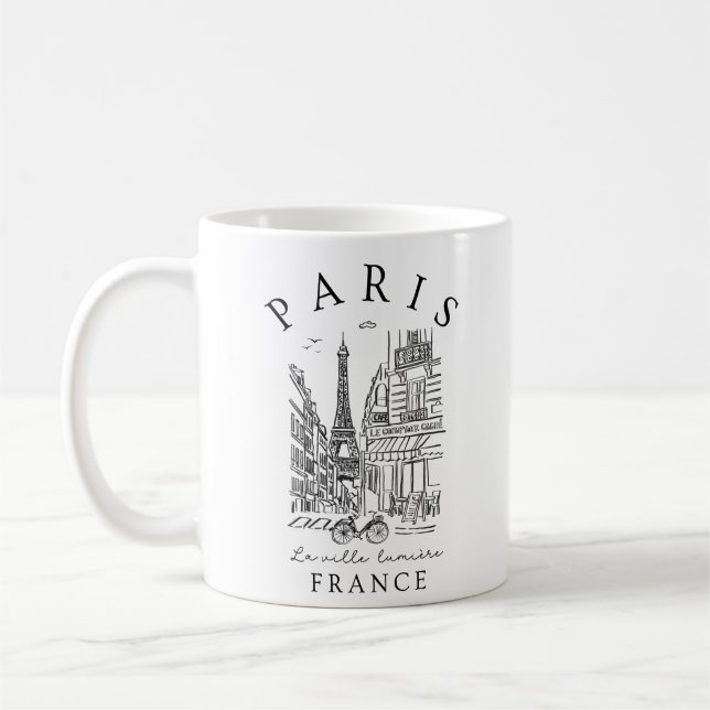 Taza De Café Paris France –  Sketch with Eiffel Tower & Café (Izquierda)
