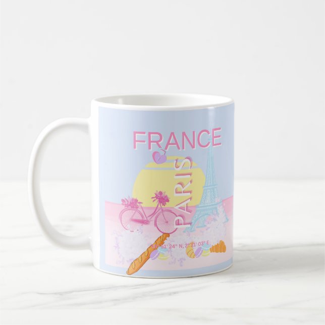 Taza De Café París, Francia, arte de viajes, perrito, azul (Izquierda)