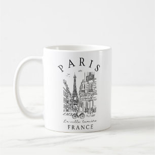 Taza De Café París Francia –  Boceto con Torre Eiffel y Café