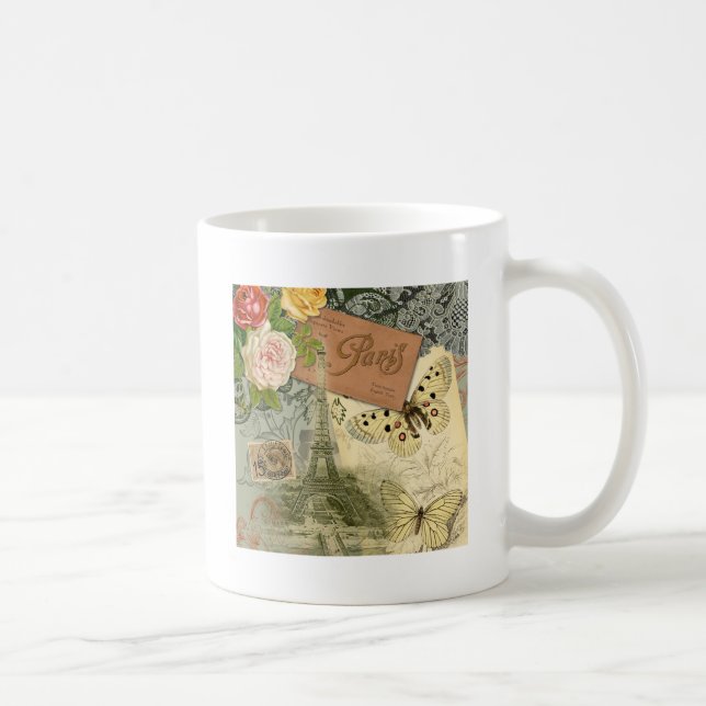 Taza De Café París Francia Collage de arte antiguo Eiffel Franc (Derecha)