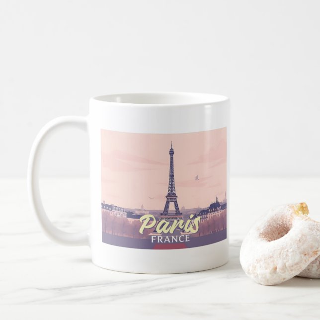 Taza De Café París Francia Eiffel Tower Pastel Diseño de Viajes (Con donut)