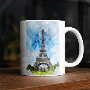 Taza De Café París Francia Torre Eiffel Acuarela