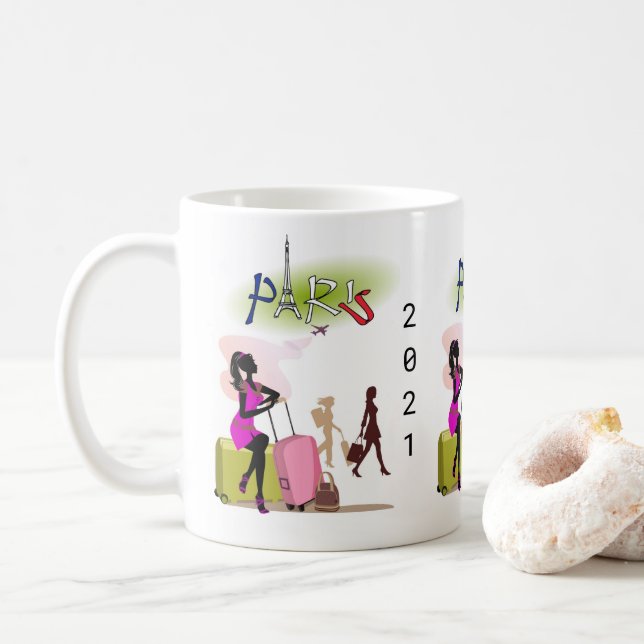 Taza De Café París Francia Vacaciones 2021 Mug (Con donut)