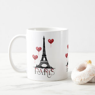 Taza De Café París, la Torre Eiffel y los globos rojos