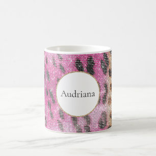 Taza De Café Parkle de animales de leopardo de crema rosa