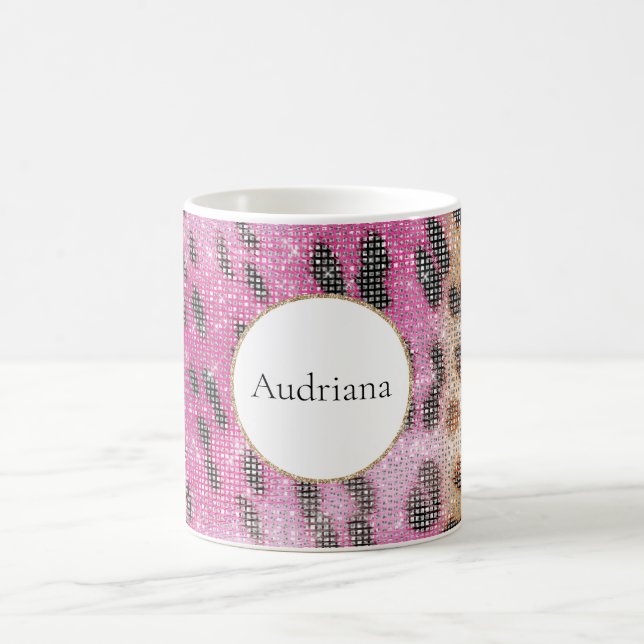 Taza De Café Parkle de animales de leopardo de crema rosa (Centro)