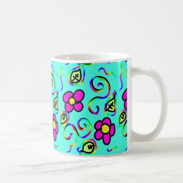 Taza De Café paro de flores de fondo azul (Derecha)