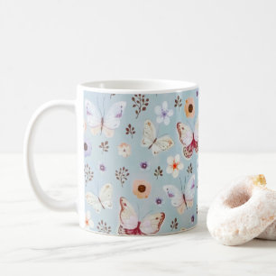Taza De Café Paro de mariposa acuarela floral