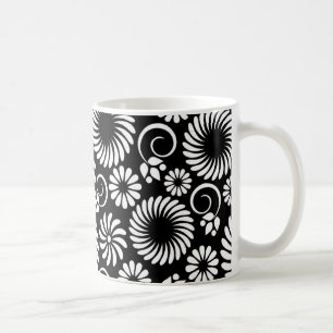 Taza De Café paro floral blanco y negro