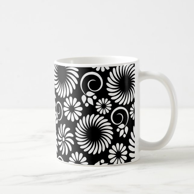 Taza De Café paro floral blanco y negro (Derecha)