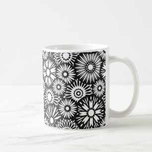 Taza De Café paro floral blanco y negro
