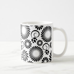 Taza De Café paro floral blanco y negro