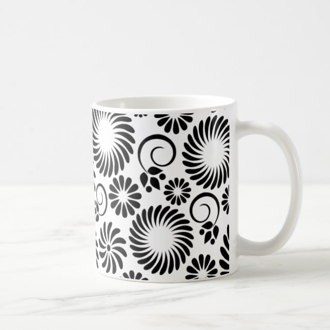 Taza De Café paro floral blanco y negro (Derecha)