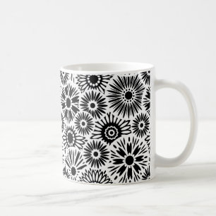 Taza De Café paro floral blanco y negro