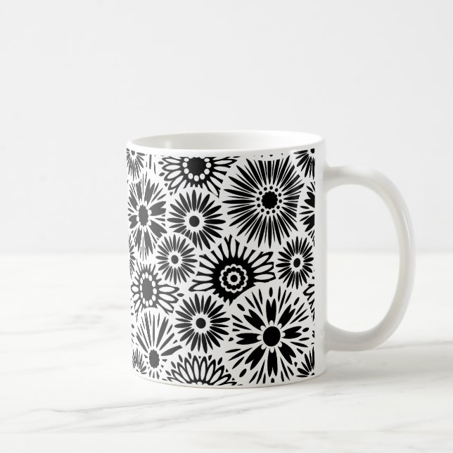 Taza De Café paro floral blanco y negro (Derecha)