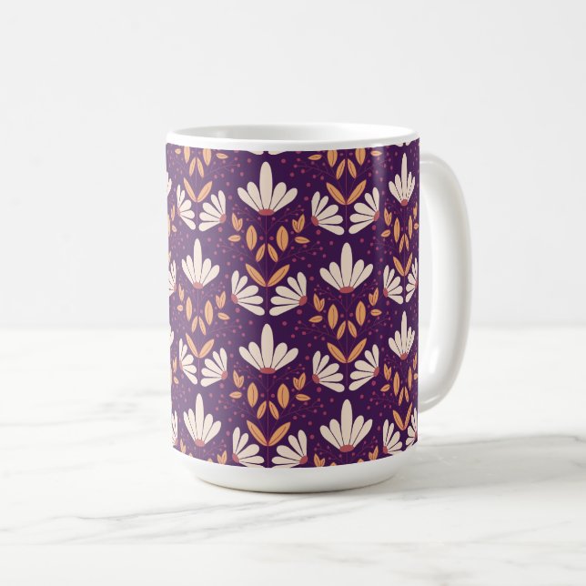 Taza De Café Paro floral de ensueño blanco y morado (Anverso derecho)