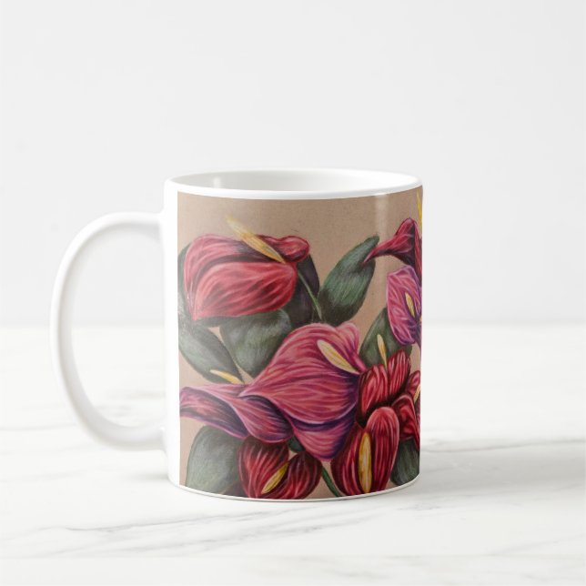 Taza De Café paro floral rojo y rosa de antiurio (Izquierda)