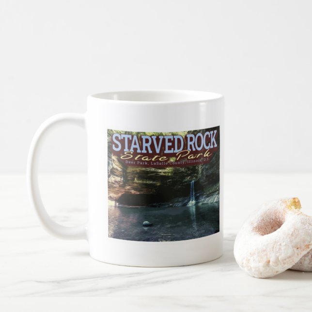 TAZA DE CAFÉ PARQUE ESTATAL DE ROCK STARVED - OGLESBY - ILLINOI (Con donut)