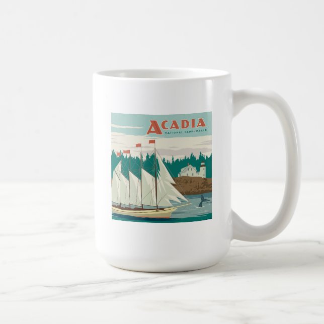 Taza De Café Parque nacional Acadia, Maine | Barco de vela y ba (Derecha)