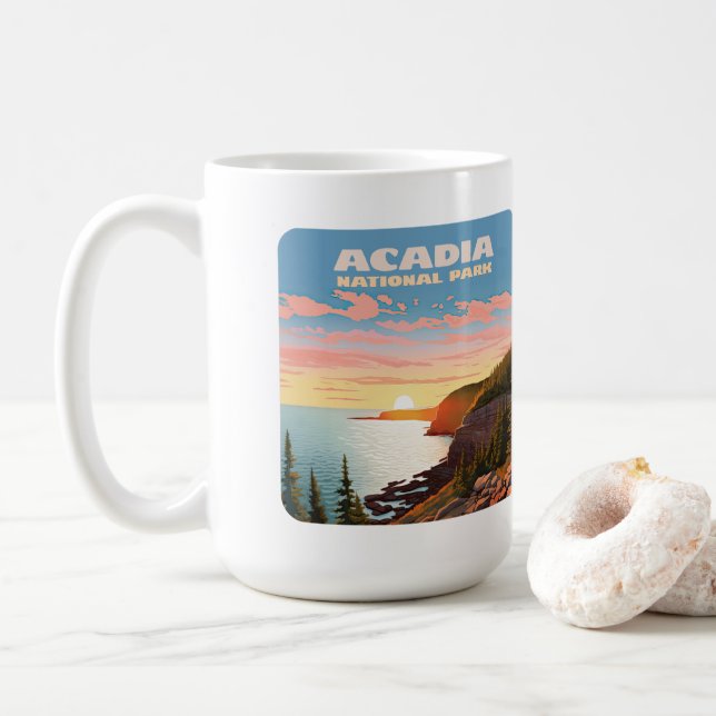 Taza De Café Parque nacional Acadia Maine Coast Retro (Con donut)