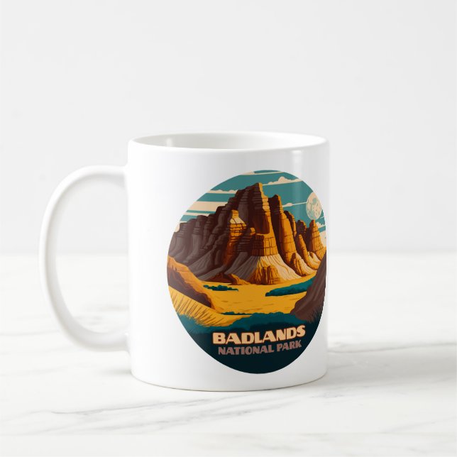 Taza De Café Parque nacional Badlands Montañas Retro (Izquierda)