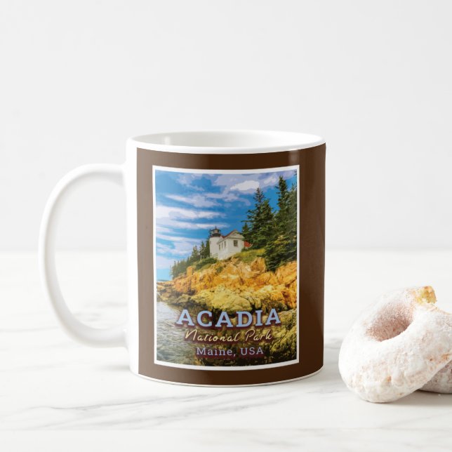 TAZA DE CAFÉ PARQUE NACIONAL DE ACADIA - MAINE USA - BAR HARBOR (Con donut)