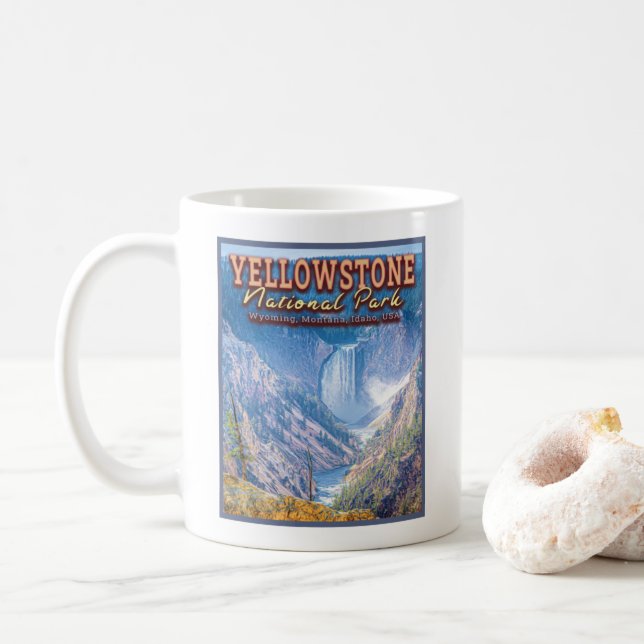 TAZA DE CAFÉ PARQUE NACIONAL DE YELLOWSTONE, WYOMING, MONTANA,  (Con donut)