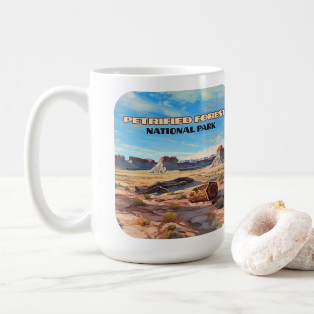 Taza De Café Parque nacional del bosque petrolero, desierto de  (Con donut)