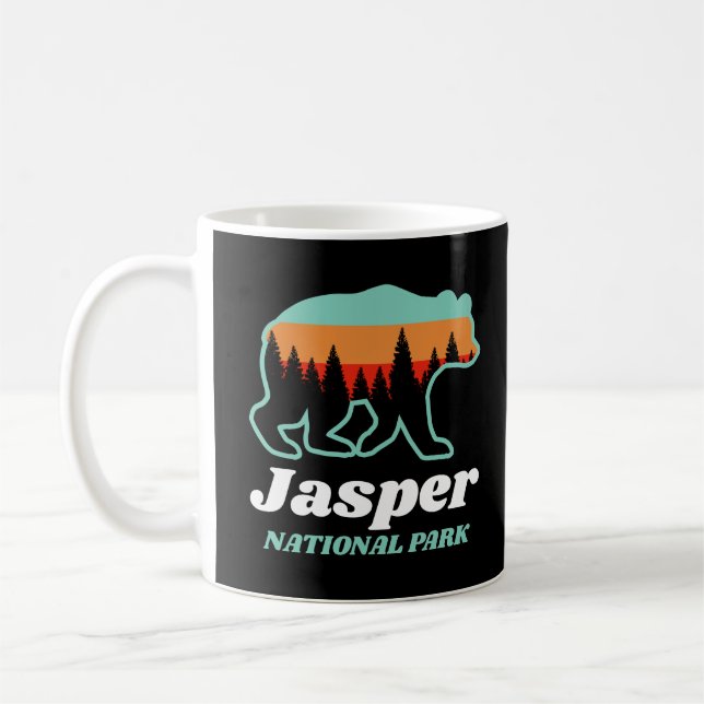 Taza De Café Parque nacional Jasper Canadá Retro de oso (Izquierda)