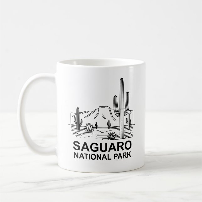 Taza De Café Parque nacional Saguaro Arte de líneas mínimas (Izquierda)