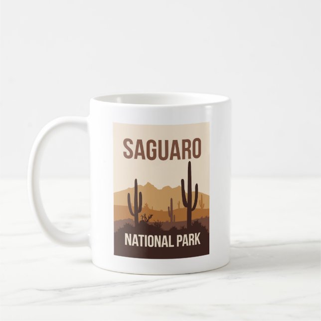 Taza De Café Parque nacional Saguaro Arte de viajes mínimo (Izquierda)