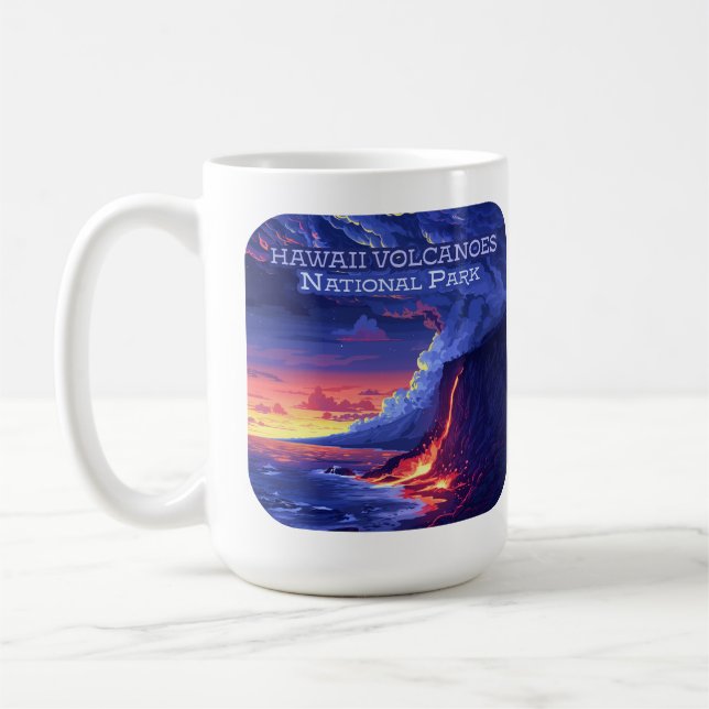 Taza De Café Parque nacional Volcanes de Hawái Gran Isla Retro (Izquierda)